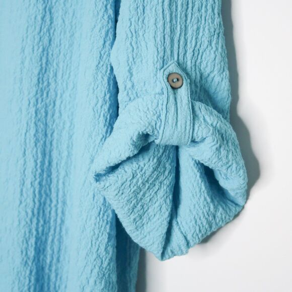 Multiples Womens Blouse Plus‎ Size 0X Blue Crinkle Popover Casual Basics - Picture 8 of 9